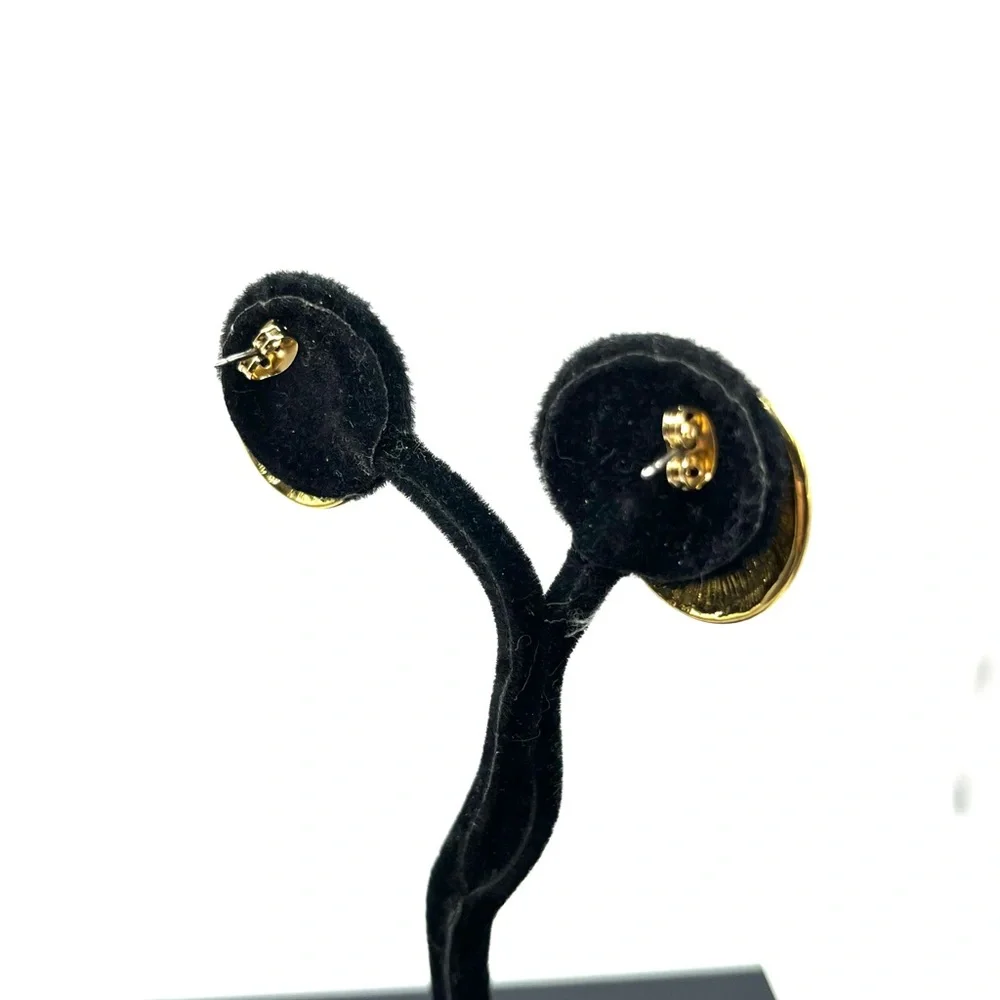 Kenneth Jay Lane Black Resin Earrings with Gold Pearl Centers - Picture 6 of 14